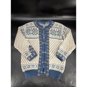 VTG Dale of Norway Nordic Fair Isle Wool Knit Cardigan Sweater Folk Sz 52 Large